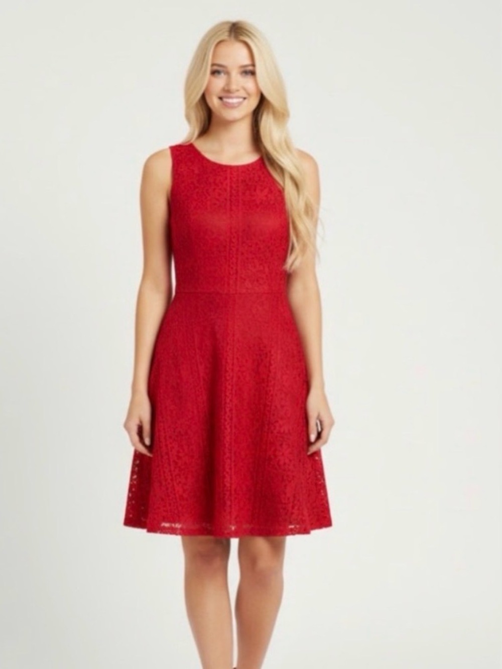 Red Lace Dress A-Line Medium Sleeveless Wedding Guest Dress Lily Morgan Sundress